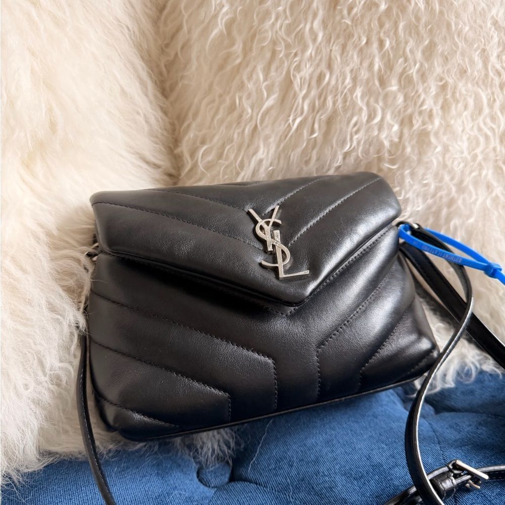 SAINT LAURENT
Calfskin Y Quilted Monogram Toy Loulou Crossbody Bag Black